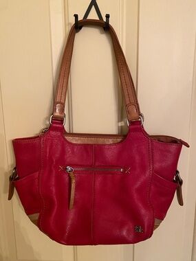 Vintage Le Sac KENDRA Leather Red ànd Tan Satchel Bag GUC
